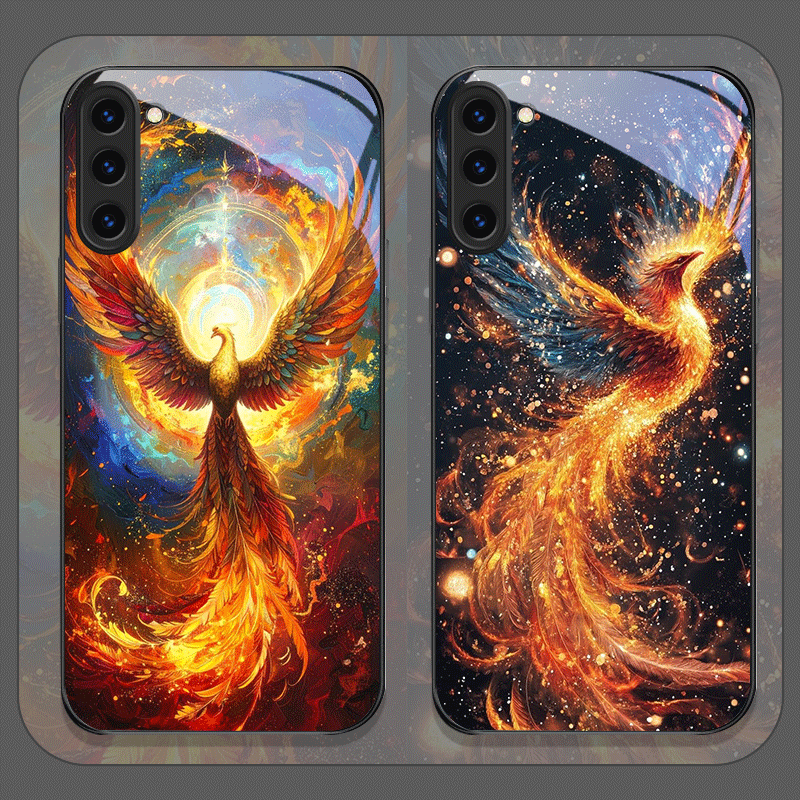 Samsung Galaxy S24 - الجمالية فينيكس النار ريشة نمط الزجاج
