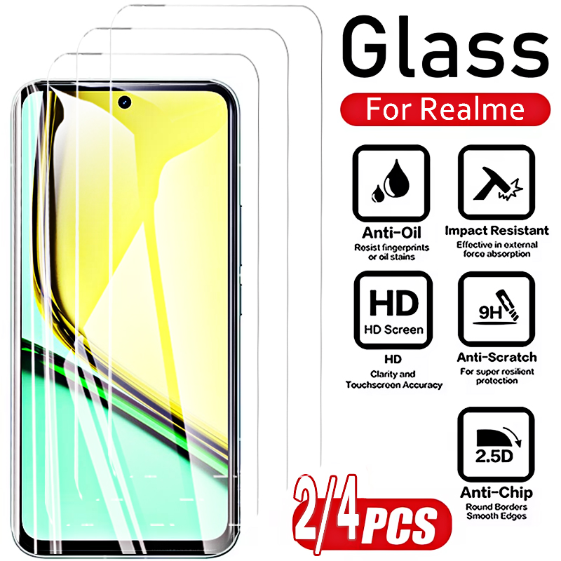 Realme C67 - 2/4 قطع زجاج أمامي مقوى لهاتف